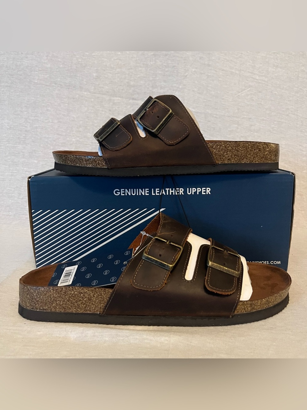 White Mountain Hampton Double Buckle Leather Cork Slide Sandals in Dark Brown
